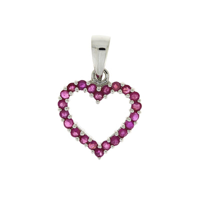 Genuine Ruby Heart Love Pendant in 10KT White Gold
