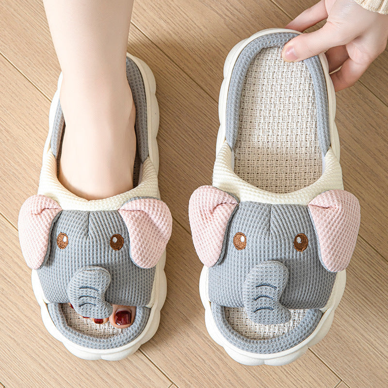 Couples Open Toe Animal Linen Slippers