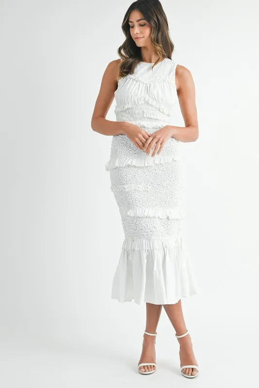 Vestido Midi de Sirena con Volantes y Fruncidos de P popcorn