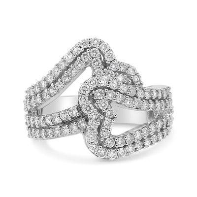 Bague Bypass en Or Blanc 14K avec Diamants en Forme de Cœur Ouvert - Taille 7