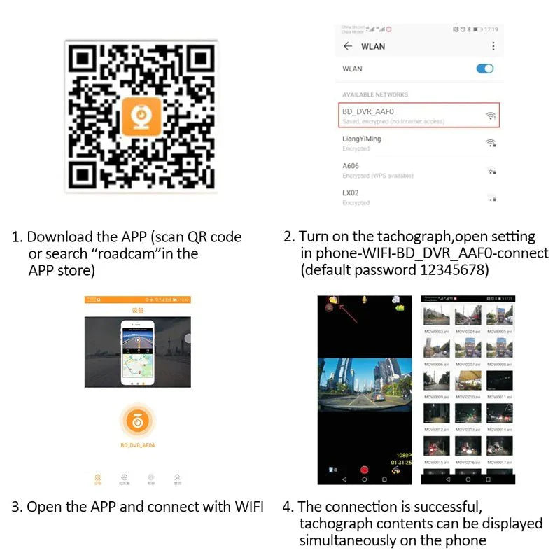 Enregistreur de Dash Cam WiFi 170° - Caméra de Véhicule HD 1080P