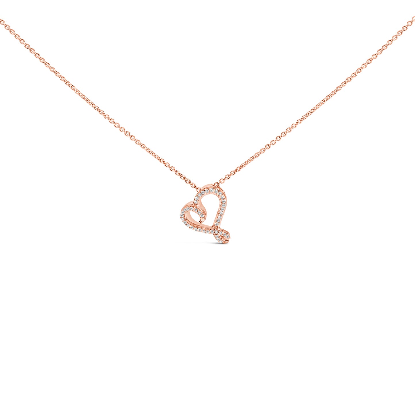 Collar con colgante de corazón abierto de diamantes en plata de ley chapada en oro rosa de 14k