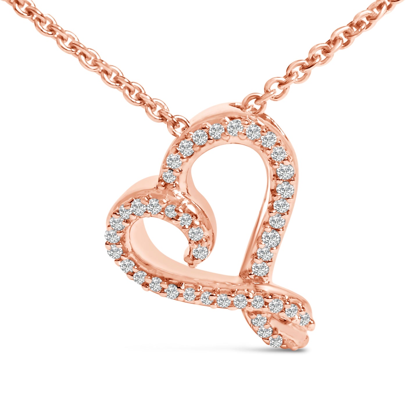 Collar con colgante de corazón abierto de diamantes en plata de ley chapada en oro rosa de 14k
