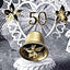 Adorno de pastel de aniversario dorado con campana