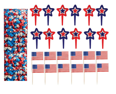 Oasis Supply USA Cake Decorating Bundle - Patriotic Picks & Sprinkles