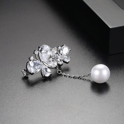 Zircon Butterfly Pin Fashion Korean Edition AAA Zircon Butterfly Design Pearl Women's Small Suit Accessories - Korvel