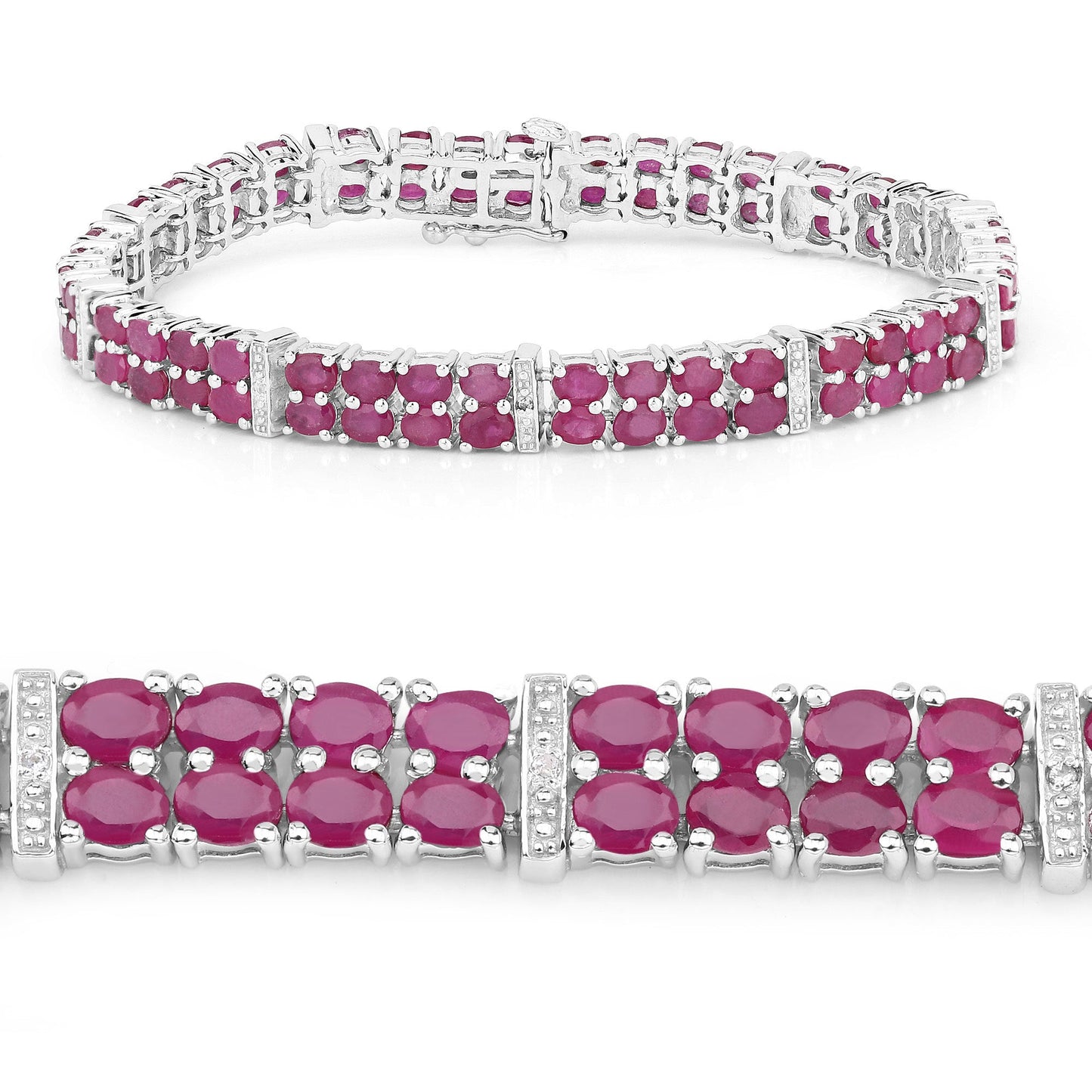 17.65 Carat Ruby and White Topaz Sterling Silver Bracelet