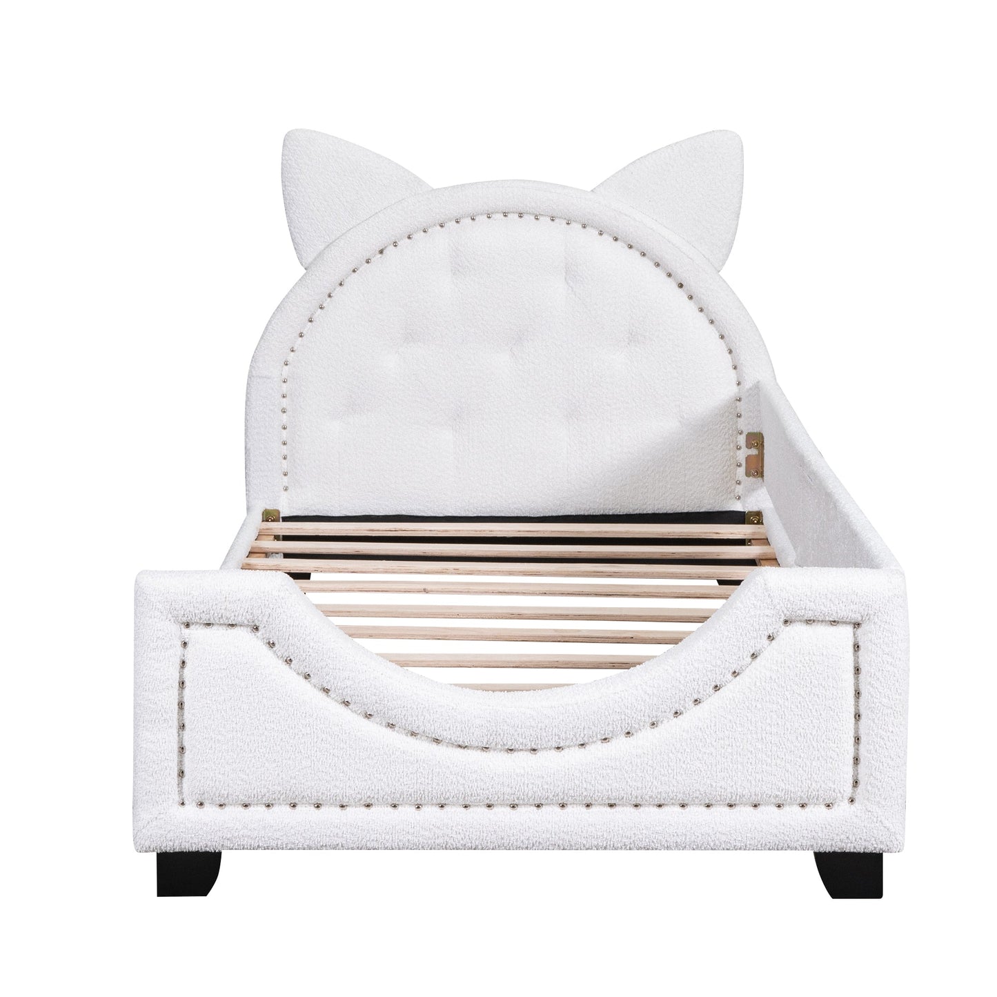 Lit de jour rembourré en polaire Teddy taille twin avec tête de lit en forme d'oreilles