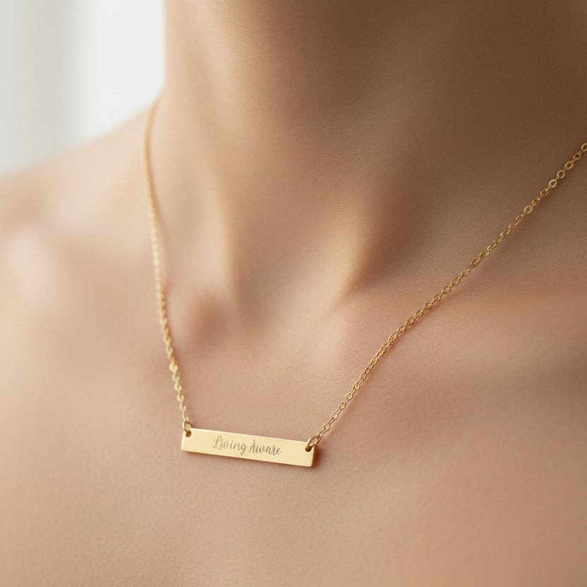 Living Aware Engraved Bar Necklace