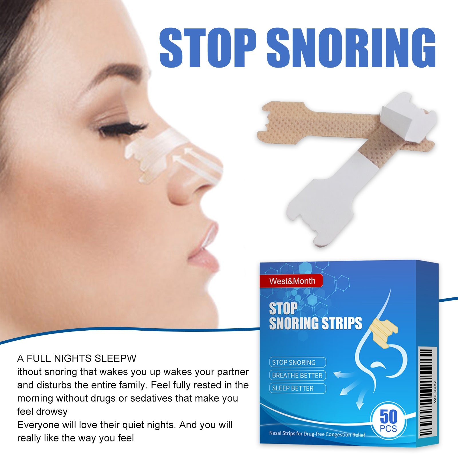 Stop Snoring Strips, Anti-snoring Dredging Respiratory Tract Anti-snoring Stop Patch Care - Korvel