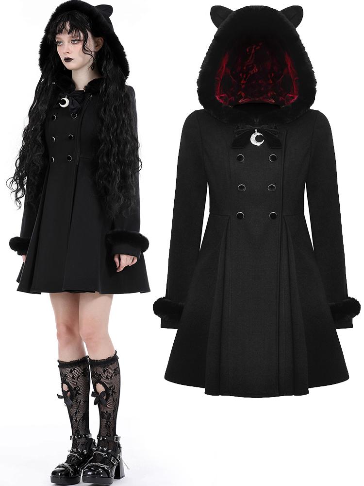 Manteau à capuche noir avec oreilles de chat gothiques