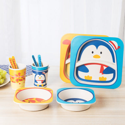 5pcs/set Children Baby Bamboo Fiber Tableware Baby Tableware Set Cartoon Animal Tableware Aet - Korvel