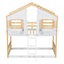 Twin over Twin House Bunk Bed with Roof , Window, Window Box, Door , with Safety Guardrails and Ladder, Natural/White - Korvel