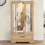 Light colored glass cabinet with adjustable glass frame, including cabinet light bulbs OAK with 2 doors and 1 drawer - Korvel