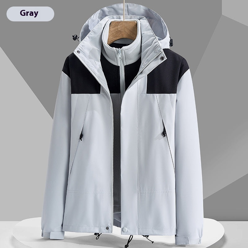 Unisex Colorblock Hooded Windbreaker Jacket with Pockets