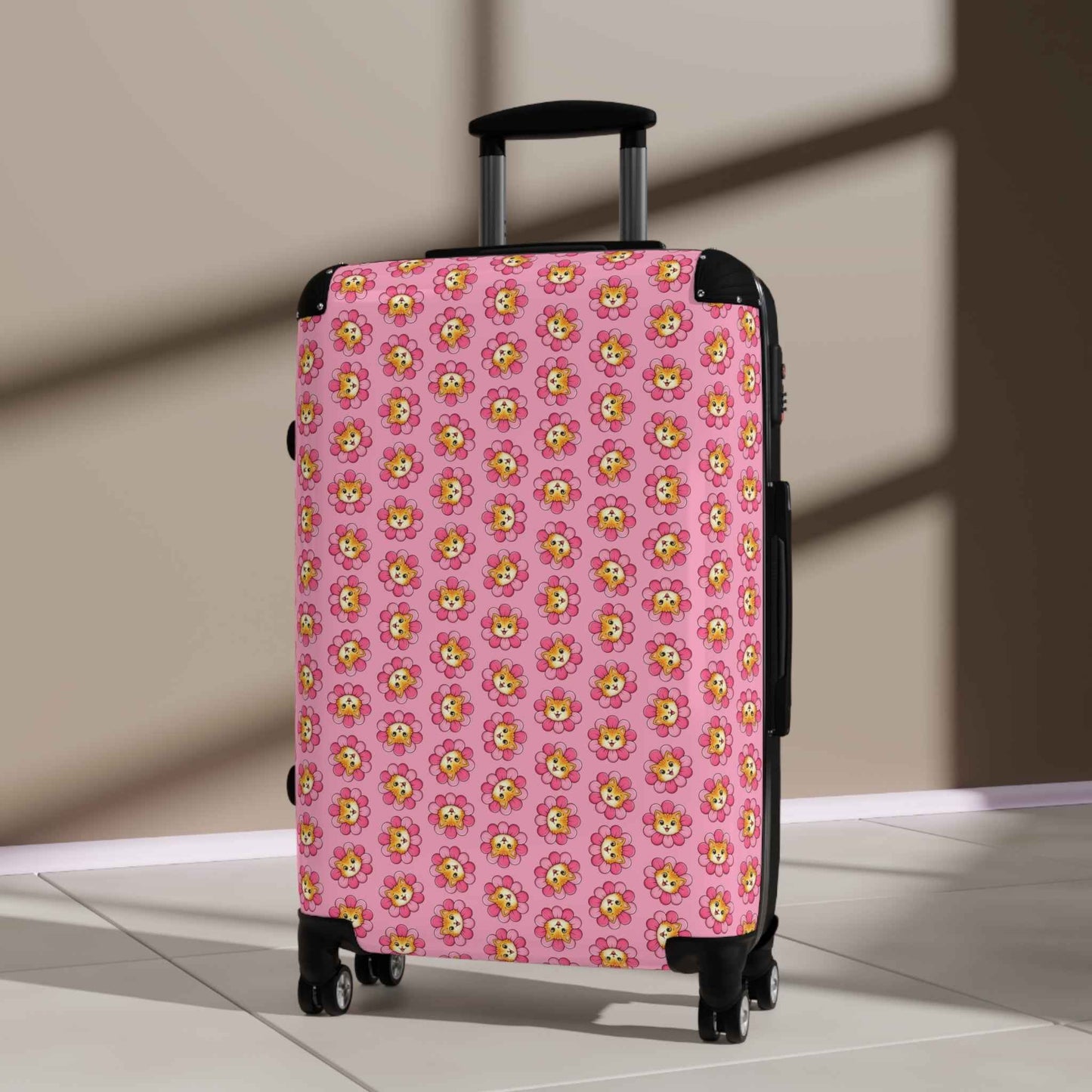 Valise à fleurs de chat rose | Bagages Cute Chaos