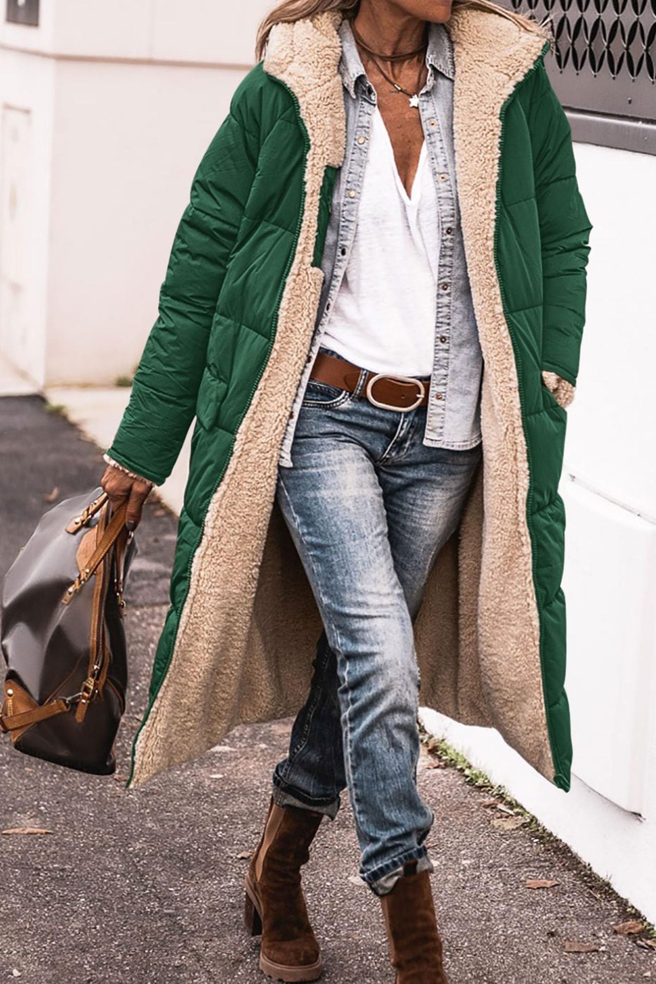 Elegant Solid Color Hooded Long Coat for Women