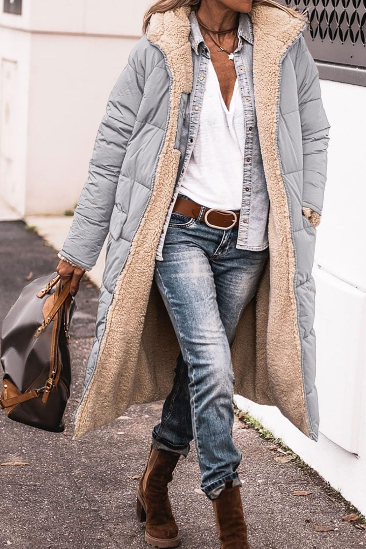 Elegant Solid Color Hooded Long Coat for Women