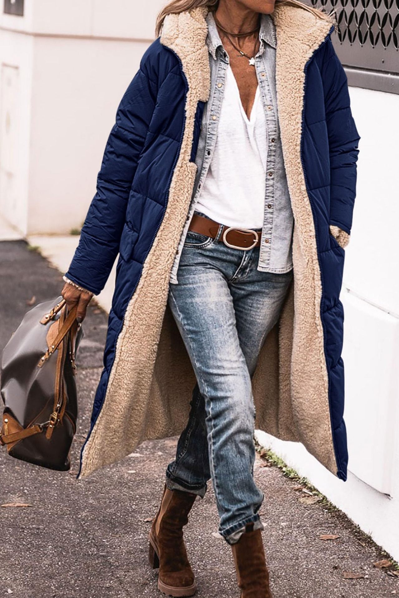 Elegant Solid Color Hooded Long Coat for Women