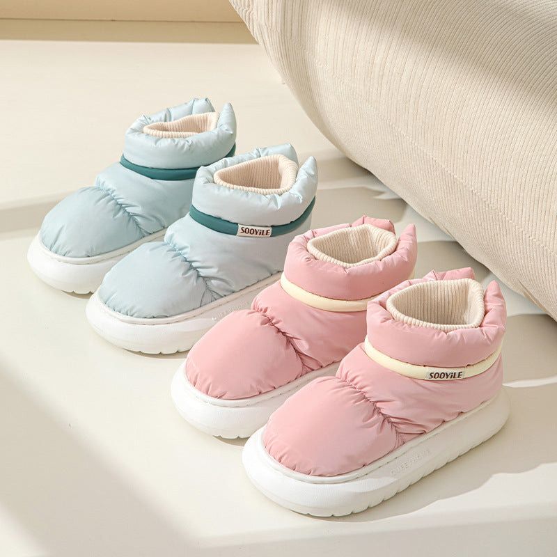 Women's Ankle Wrap Cotton Slippers - Thick Sole & Non-Slip