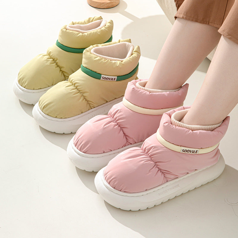 Women's Ankle Wrap Cotton Slippers - Thick Sole & Non-Slip