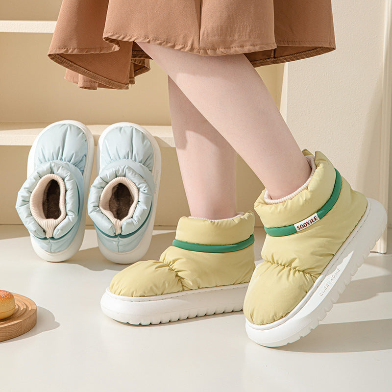 Women's Ankle Wrap Cotton Slippers - Thick Sole & Non-Slip