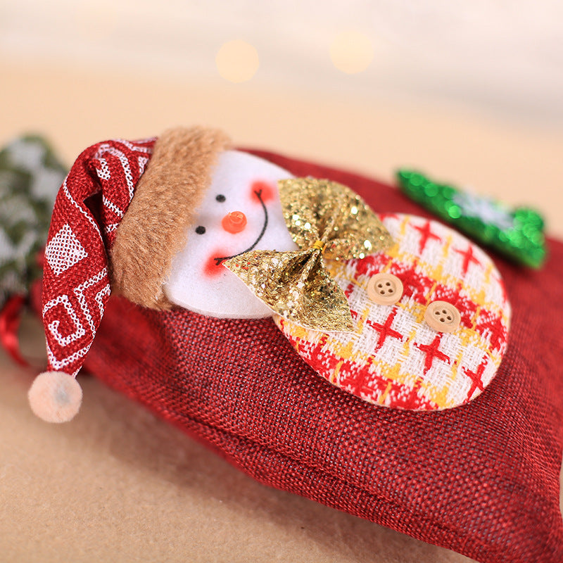 Christmas decoration gift bag, children's linen bundle mouth apple bag, candy biscuit bag, Christmas gift bag - Korvel