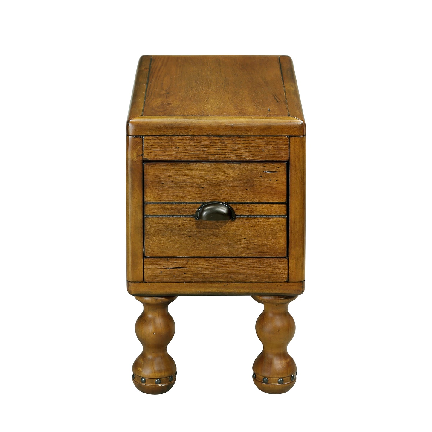 Solid wood end table, rectangular 23.6 inch narrow edge table with drawers, vintage bedside table， Antique Brown - Korvel