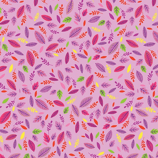 Scattered Leaves Cheeto's World Pink Cotton Fabric Per Yard