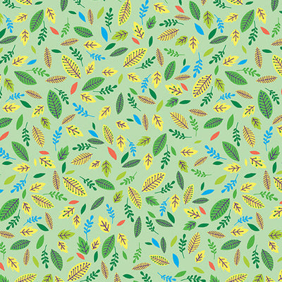 Tela de Algodón Verde con Hojas Dispersas - 44"/45" por Yarda