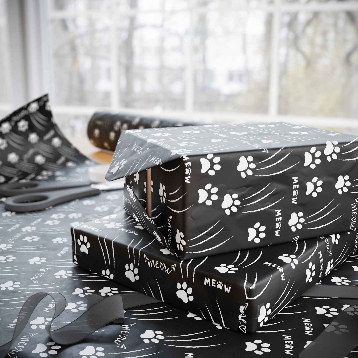 Papier Cadeau Pattes de Chat – Noir & Blanc
