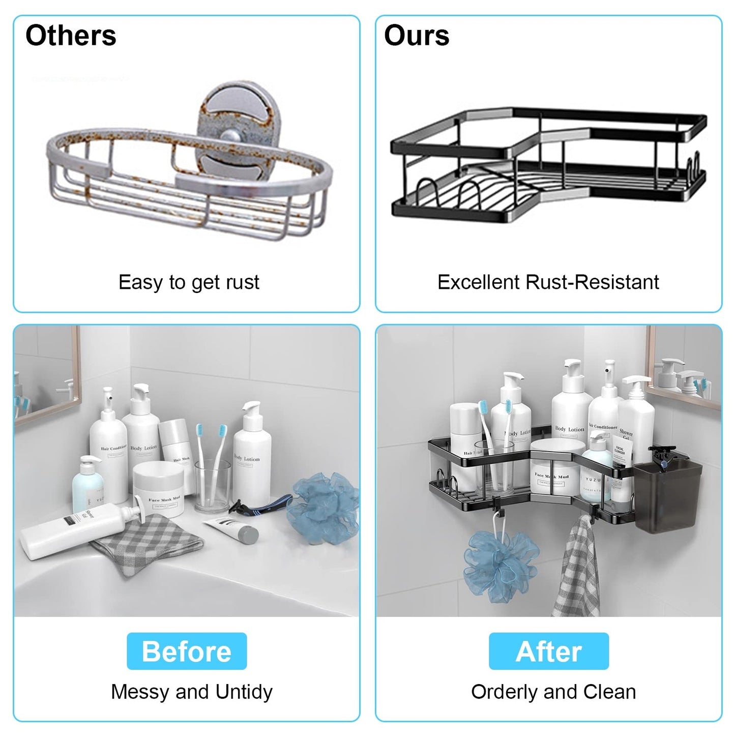 2-Piece Corner Shower Caddy Set - Anti-Rust Organizer