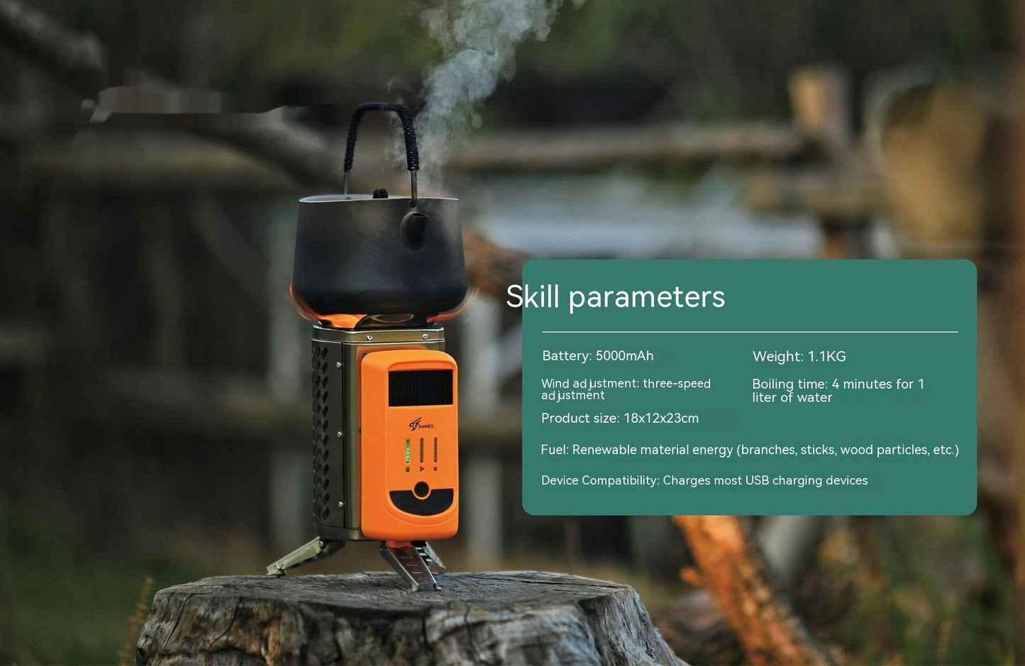Estufa de Camping Plegable con Generación de Energía Térmica y Detección de Aves