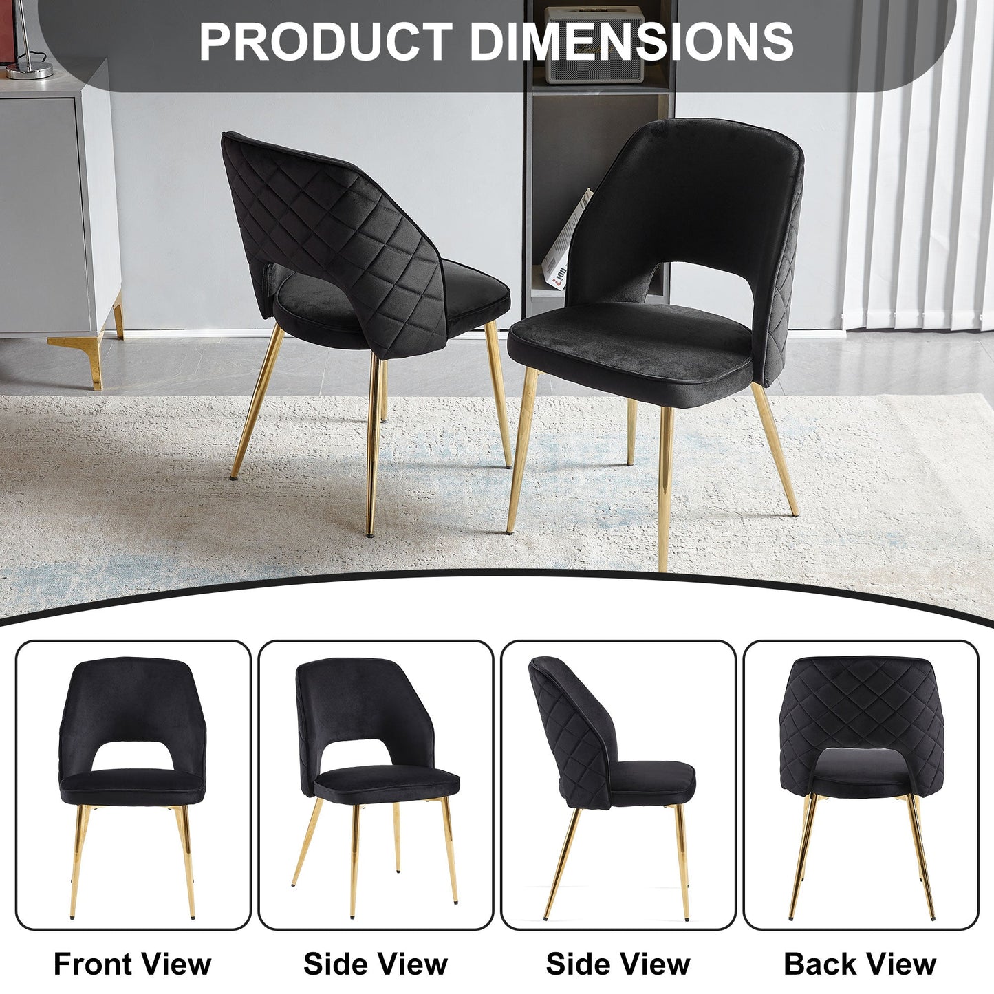 Ensemble de 4 chaises de salle à manger en velours noir élégant