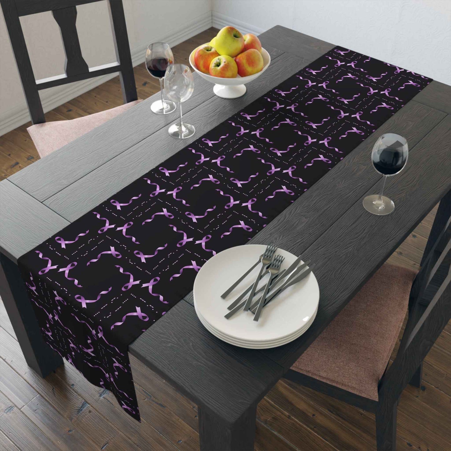 Couverture de table HOPE en code Morse pour la sensibilisation à l'épilepsie - Design de ruban viole