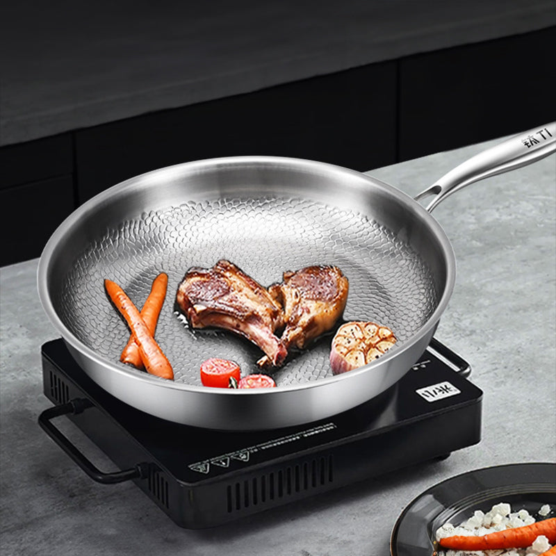 German uncoated pure titanium frying pan with fish - scale hammer pattern. Non - stick, ideal for household steak frying, a piec - Korvel