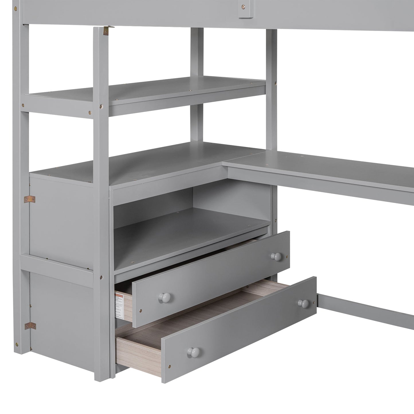 Twin Size Loft Bed with Desk and Shelves Two Built-in Drawers, Storage Staircase Gray - Korvel