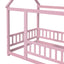 Twin Size Floor Wooden Bed with House Roof Frame, Fence Guardrails,Pink - Korvel