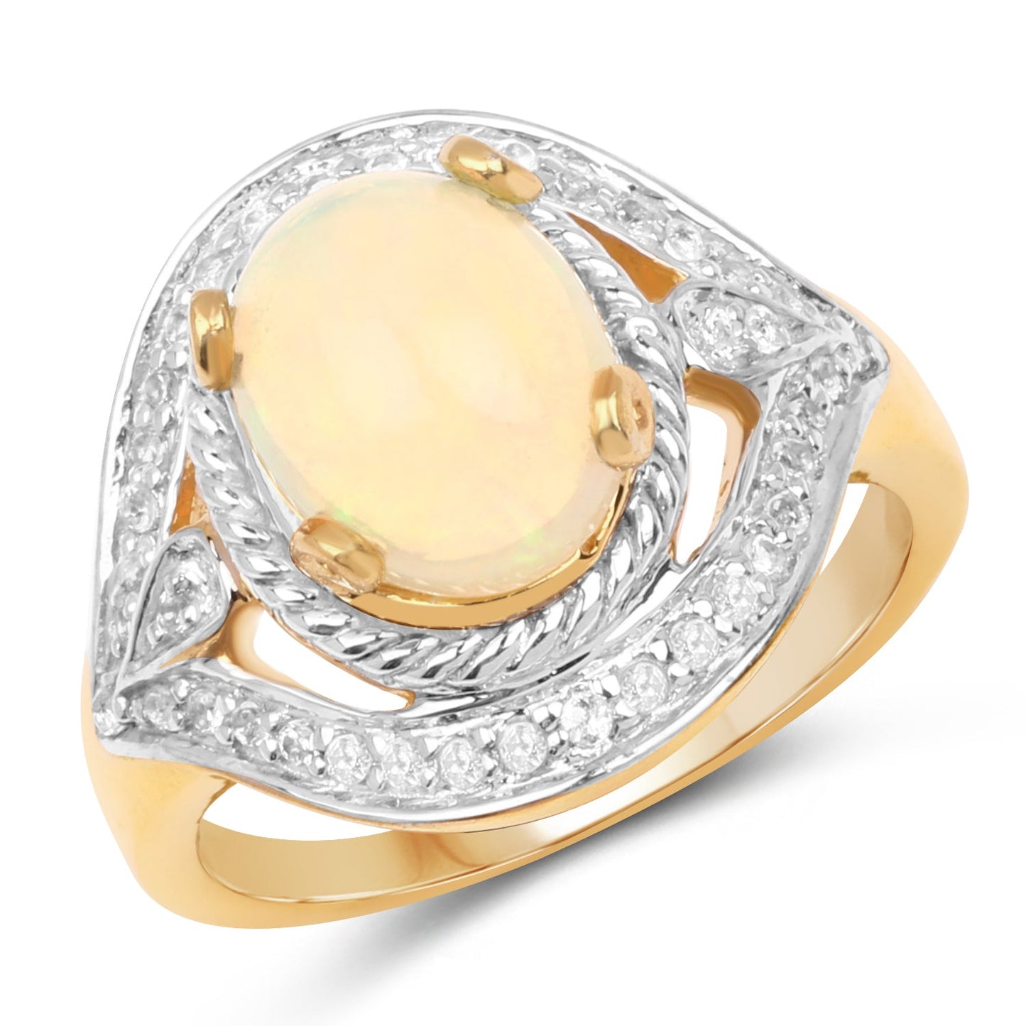 14K Yellow Gold Plated Ethiopian Opal & White Topaz Ring