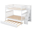 Full over Full Bunk Bed with Trundle and Staircase White - Korvel