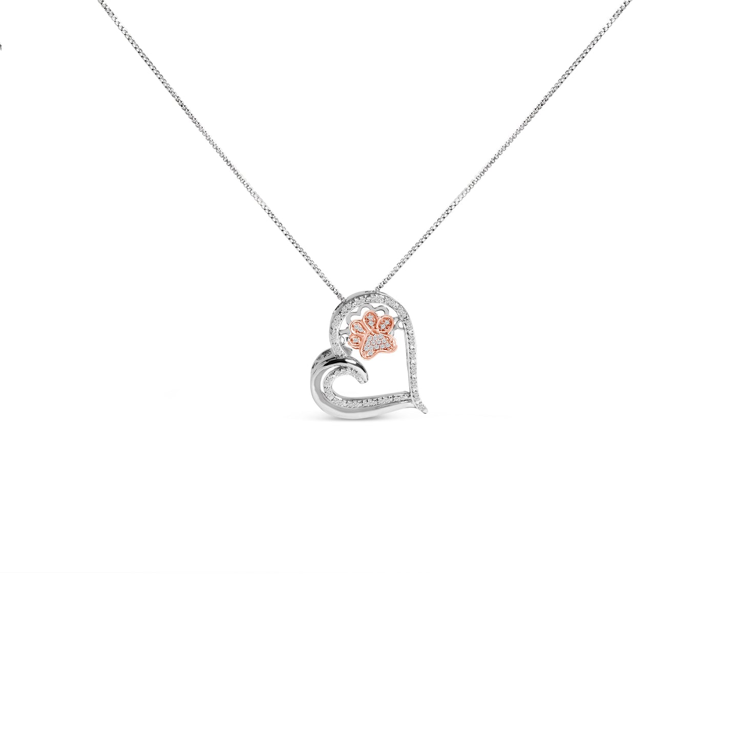 14K Rose Gold Plated Diamond Paw & Heart Pendant Necklace