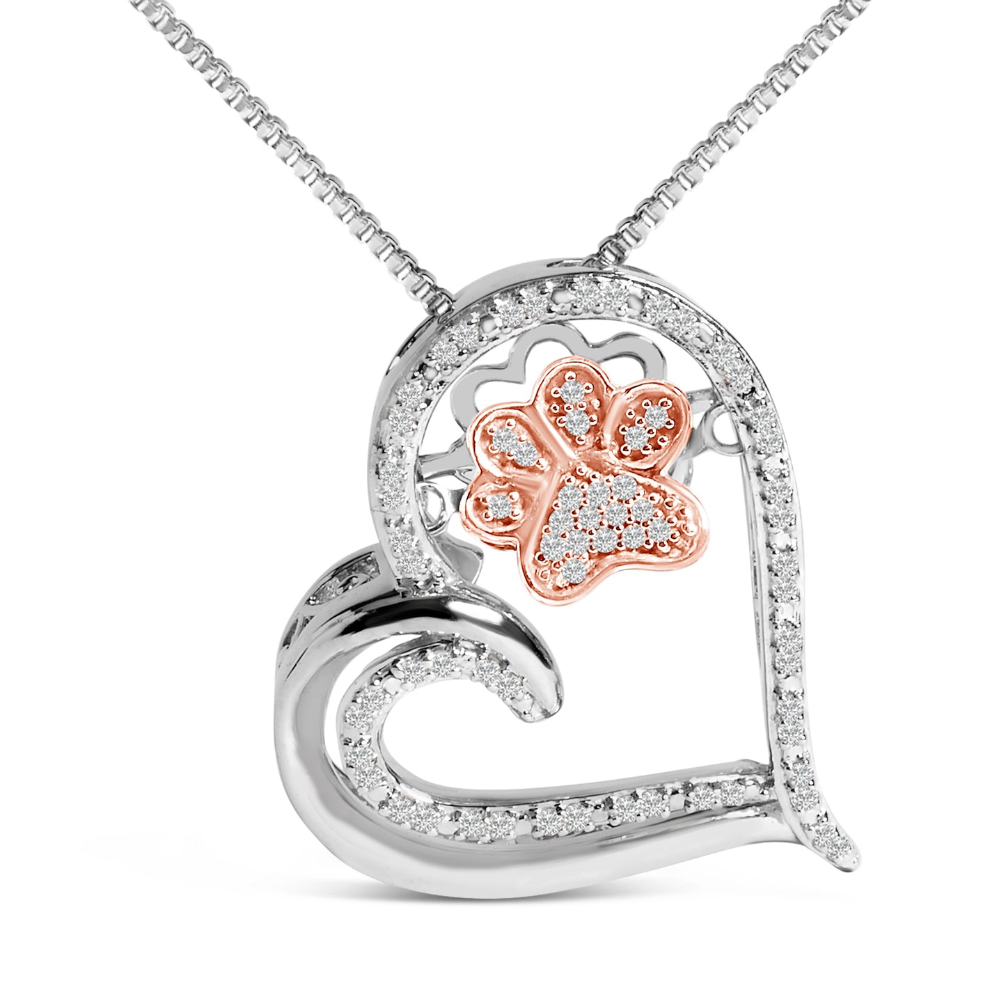 14K Rose Gold Plated Diamond Paw & Heart Pendant Necklace