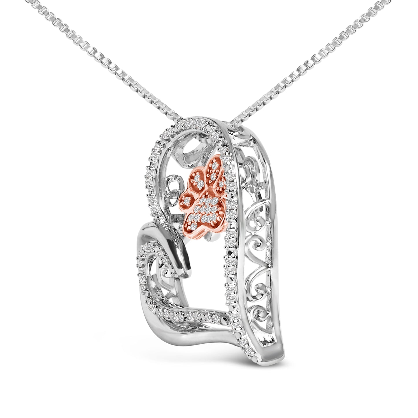 14K Rose Gold Plated Diamond Paw & Heart Pendant Necklace