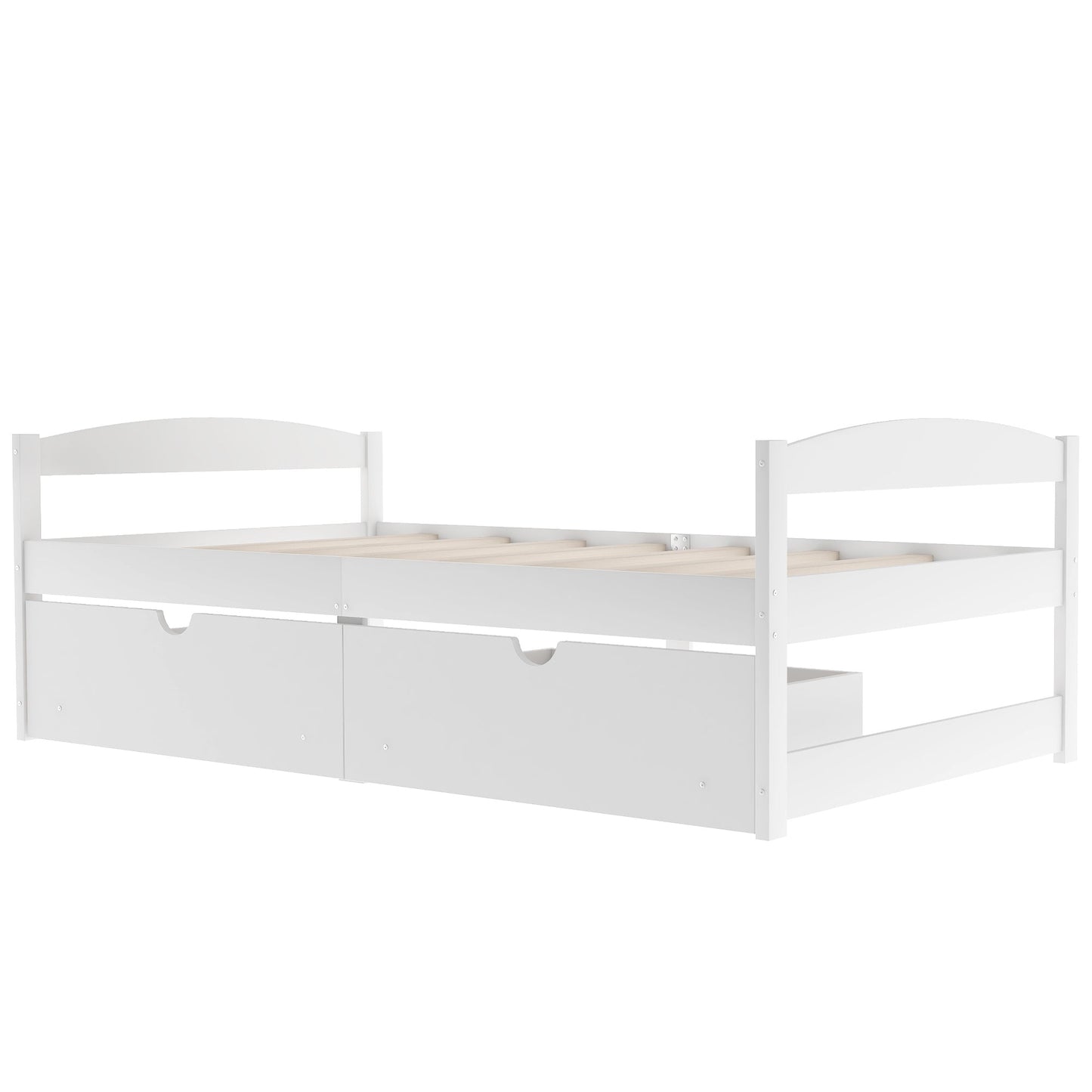 Elegant Twin Size Platform Bed with Two Drawers - White