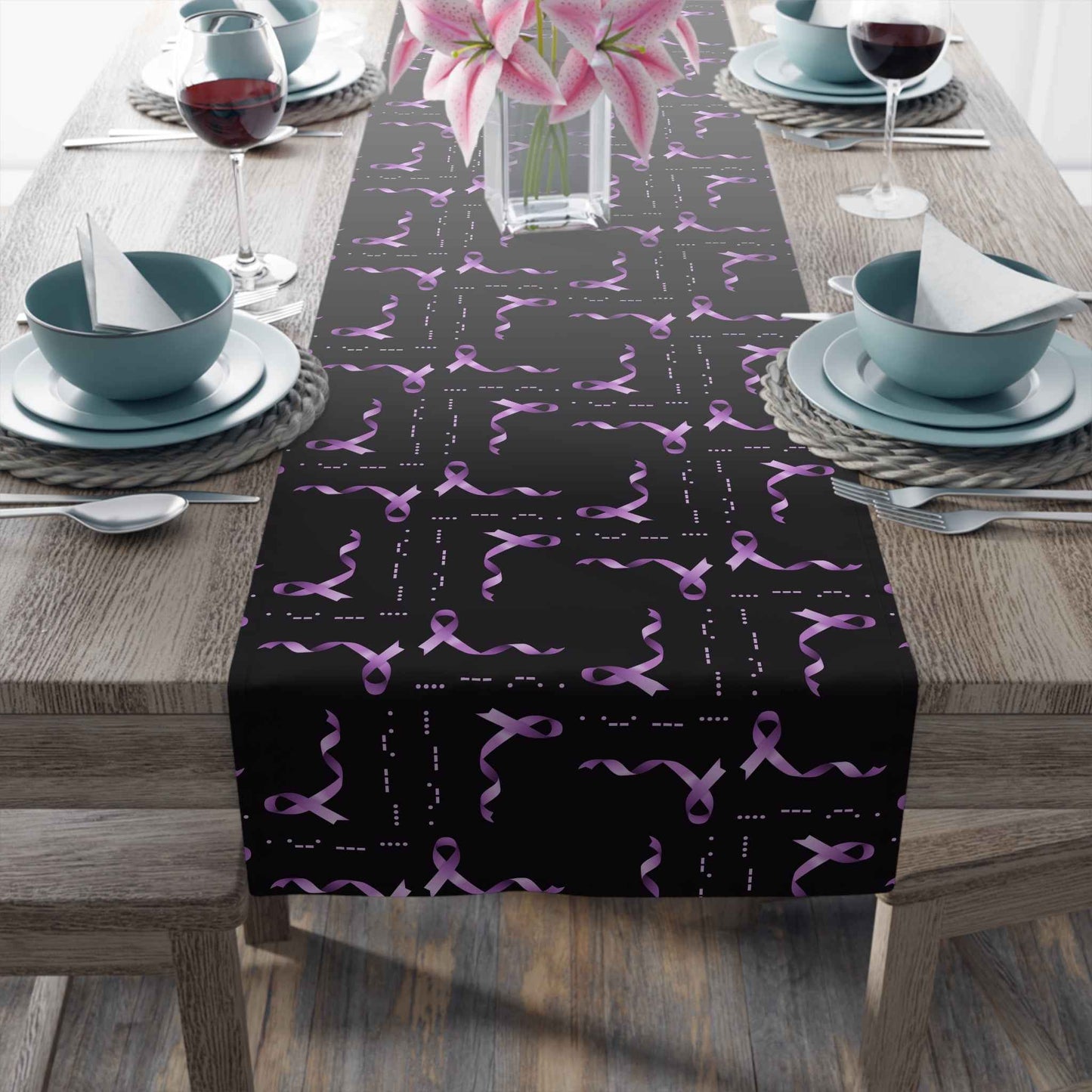 Couverture de table HOPE en code Morse pour la sensibilisation à l'épilepsie - Design de ruban viole