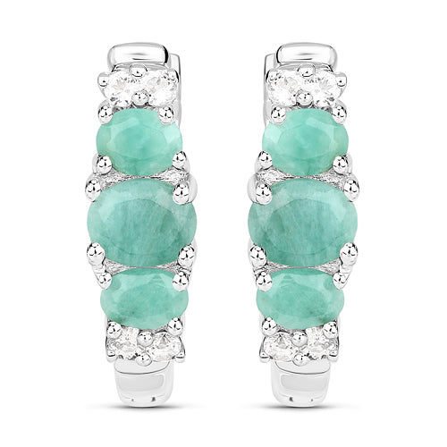 Boucles d'oreilles en émeraude véritable de 1,30 carat et topaze blanche en argent sterling