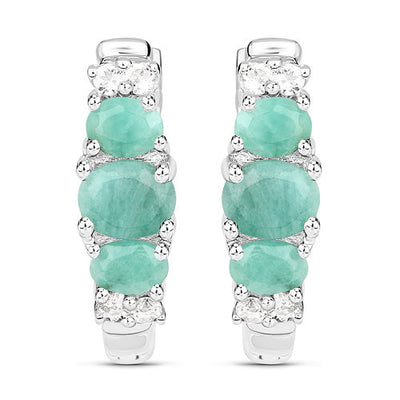 Pendientes de Esmeralda y Topacio Blanco de 1.30 Quilates en Plata Esterlina