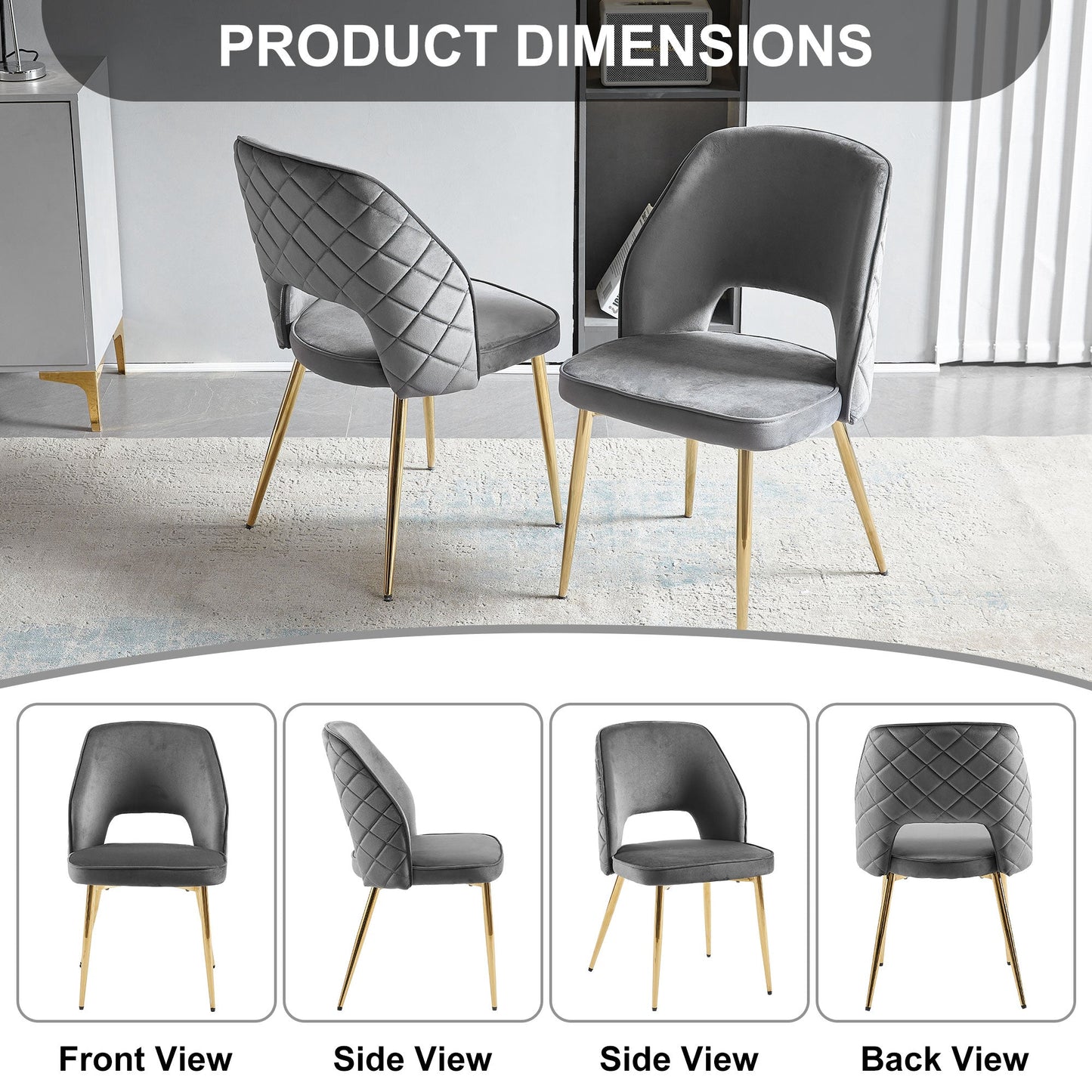 Sillas de Comedor de Terciopelo Gris con Patas de Metal - Set de 4