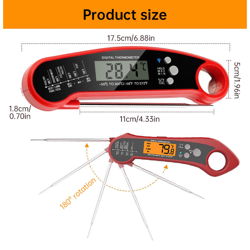 Foldable IP7 digital thermometer with dual probes: for cooking, BBQ, meat, grilling, food kitchen tools. - Korvel