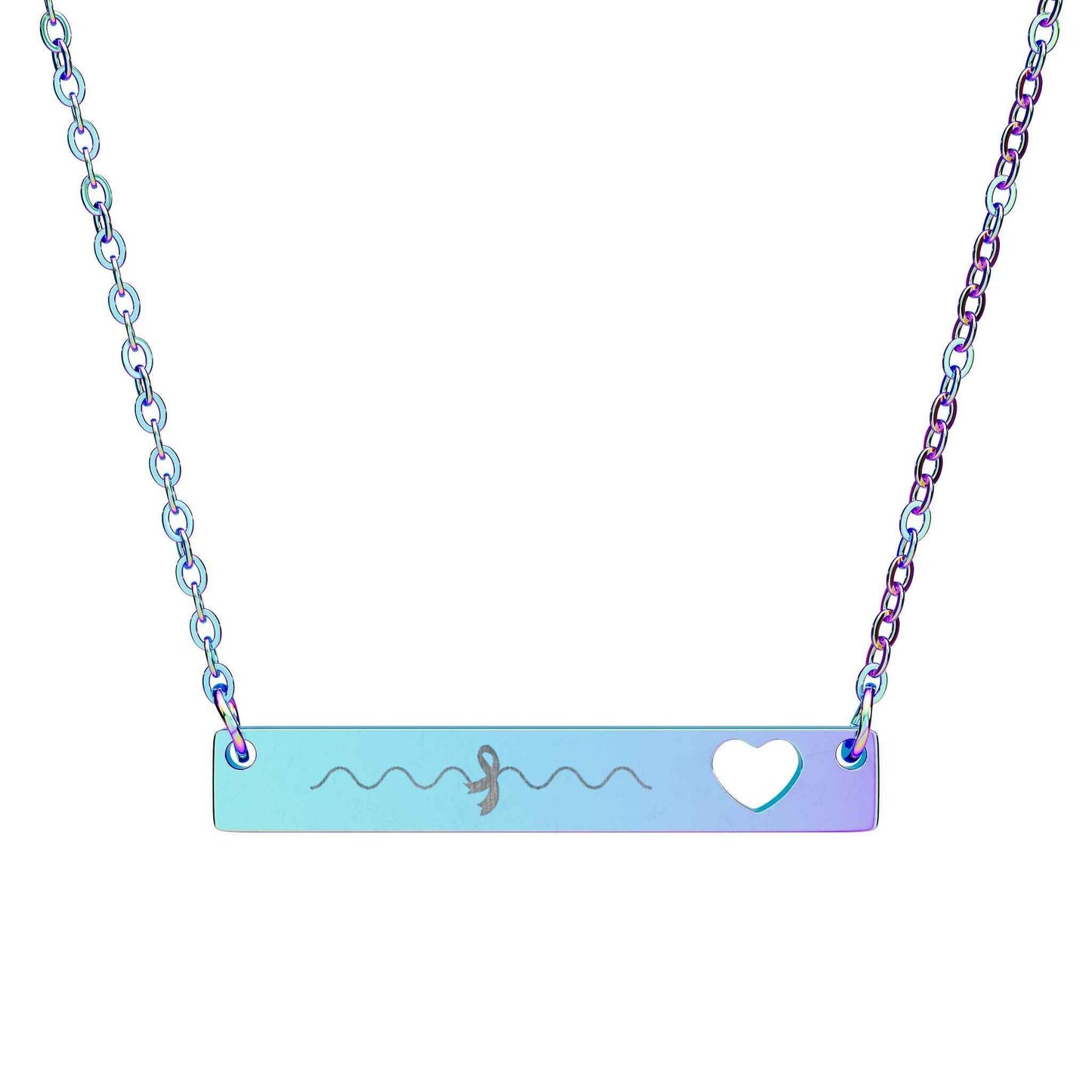 Epilepsy Awareness Bar Necklace with Ribbon & Heart Cutout